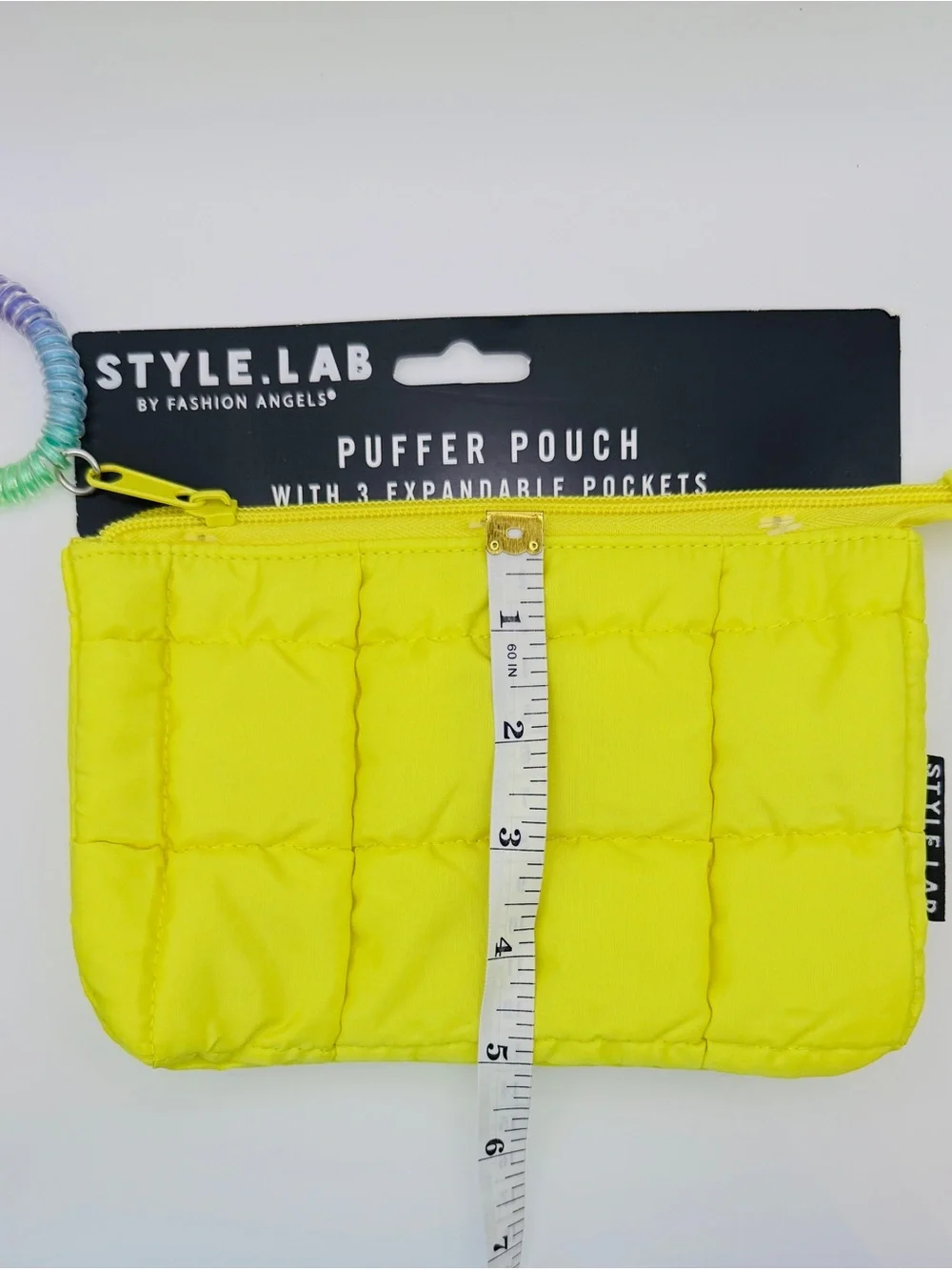 STYLE.LAB Neon Yellow Puffer Pouch w/ 3 Expandable Pockets + Wrist Charm NWT